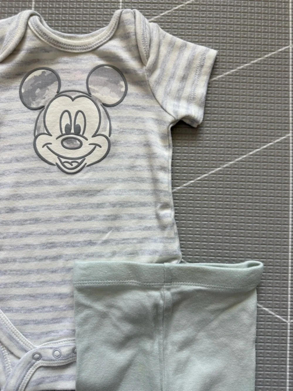 Disney|Baby girl set,Striped Mickey Mouse Onesie bodysuit & Mint leggings•0-3M